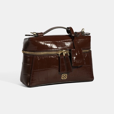  Kadın Bordo Kroko Baskılı Mini Rugan Deri El Çantası
