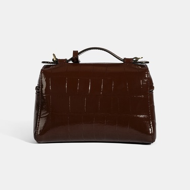  Kadın Bordo Kroko Baskılı Mini Rugan Deri El Çantası