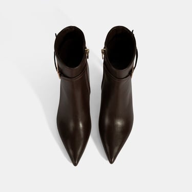  Kadın Kahve Metal Tokalı İnce Topuklu Deri Bot