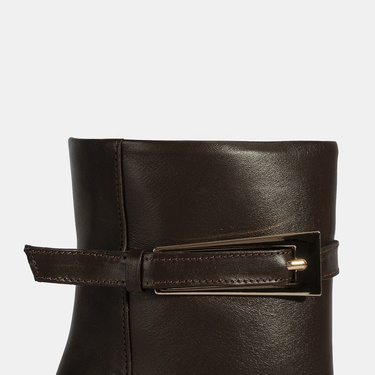  Kadın Kahve Metal Tokalı İnce Topuklu Deri Bot