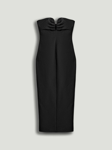  Straplez Kalp Yaka Midi Elbise