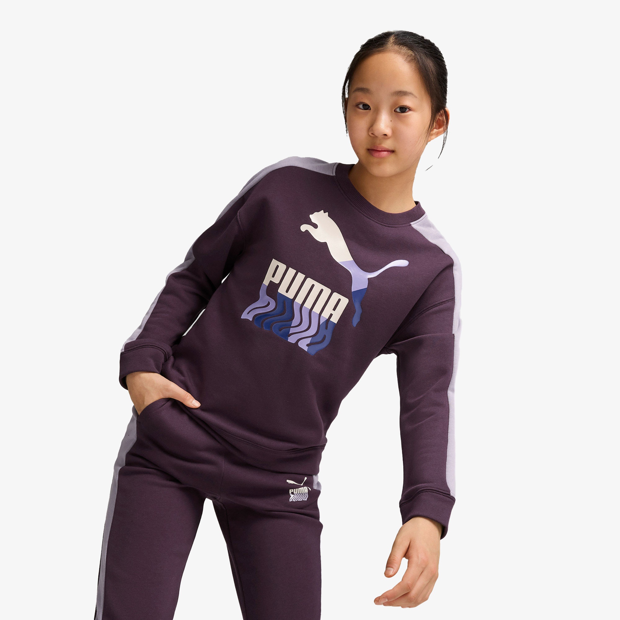 Puma T7 Crew Tr Çocuk Mor Sweatshirt