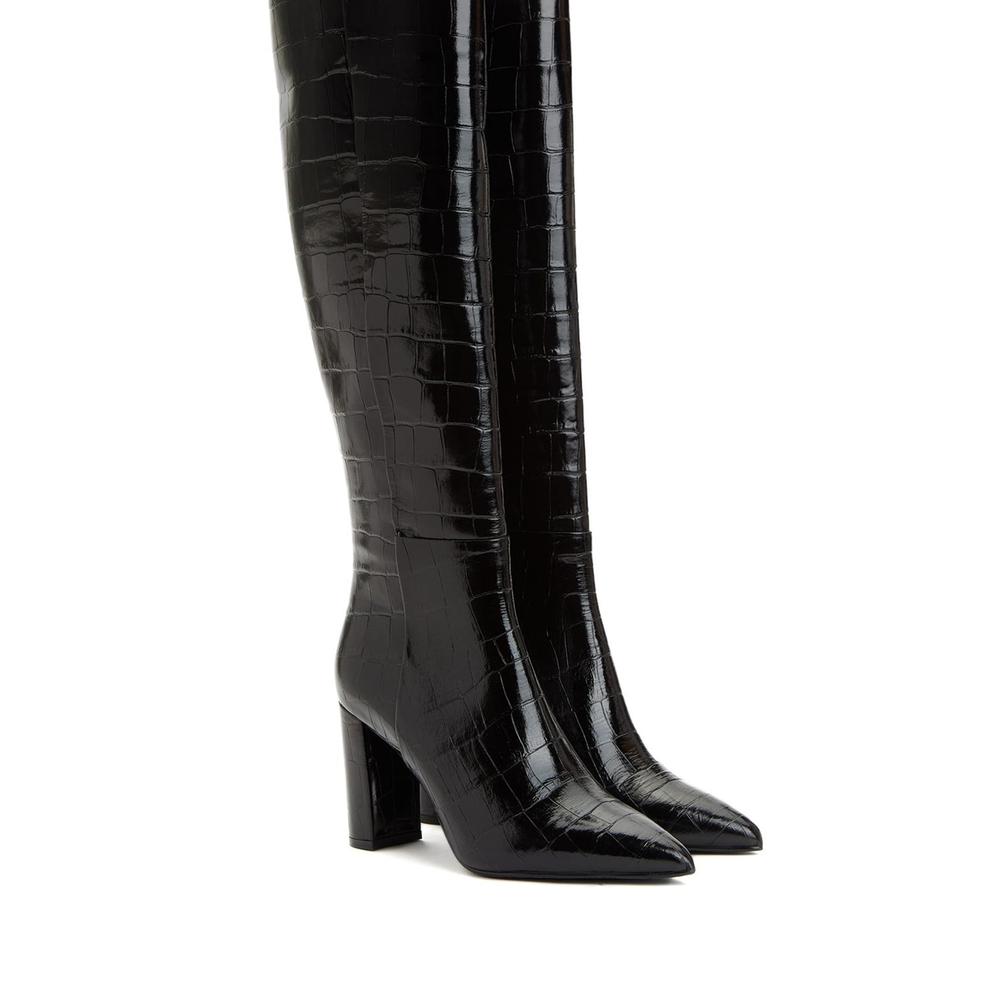 George Hogg Kadın Siyah Kroko Desenli Deri Çizme