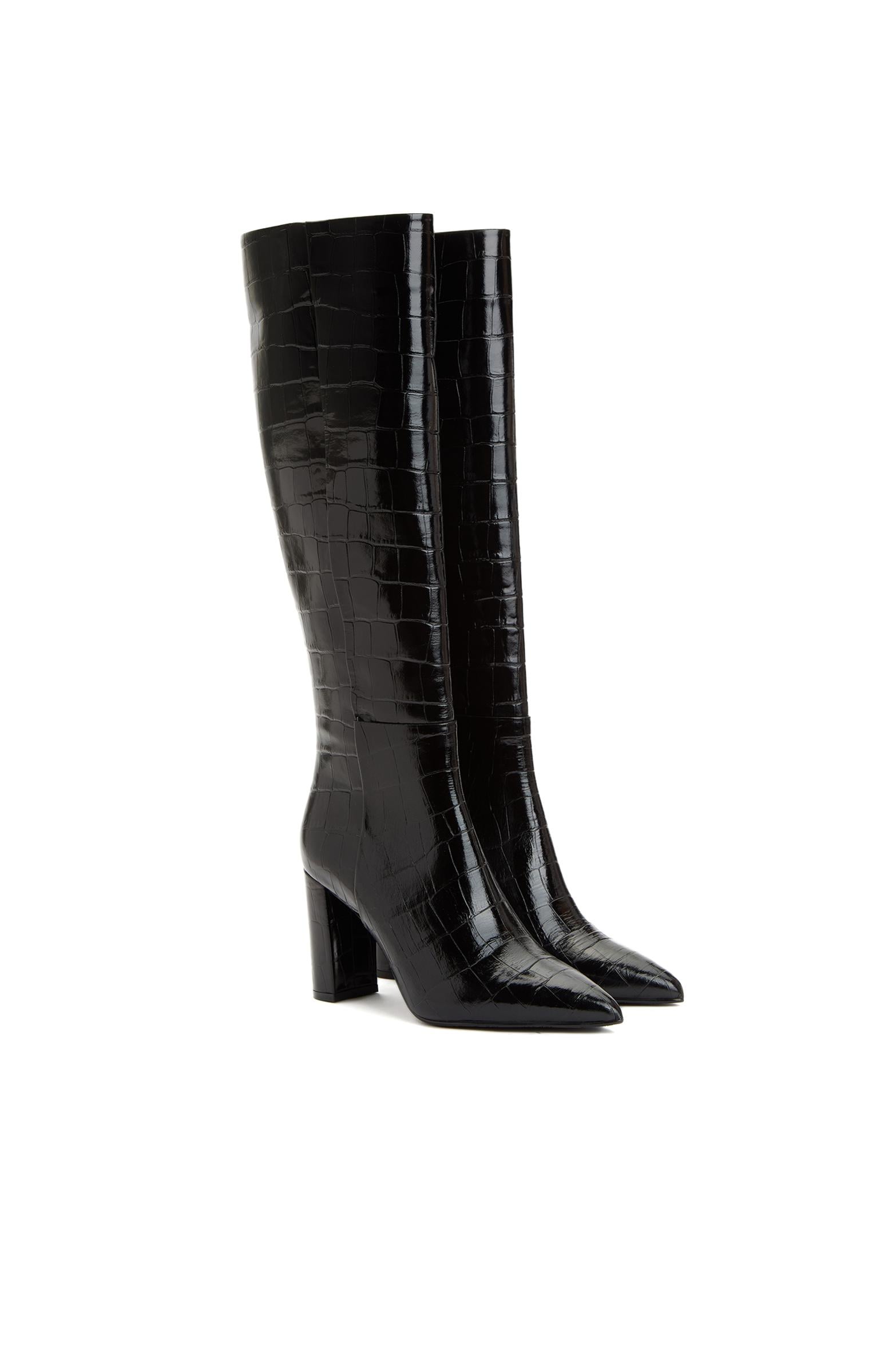  George Hogg Kadın Siyah Kroko Desenli Deri Çizme