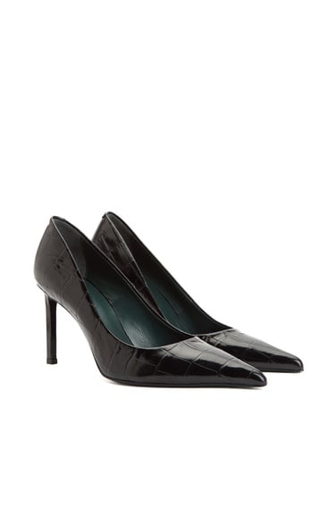  George Hogg Kadın Siyah Kroko Desenli Deri Topuklu Ayakkabı