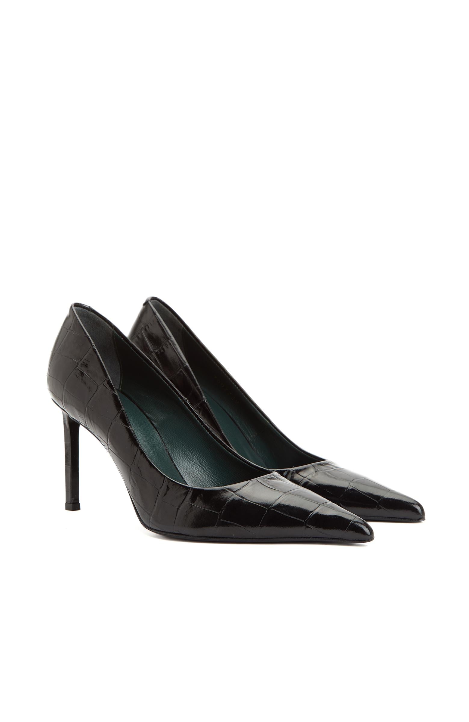  George Hogg Kadın Siyah Kroko Desenli Deri Topuklu Ayakkabı