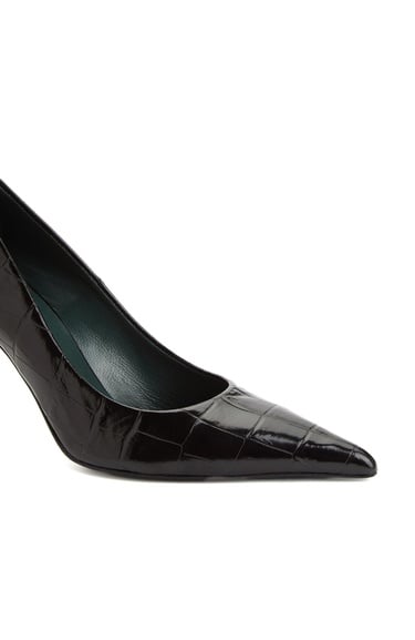  George Hogg Kadın Siyah Kroko Desenli Deri Topuklu Ayakkabı