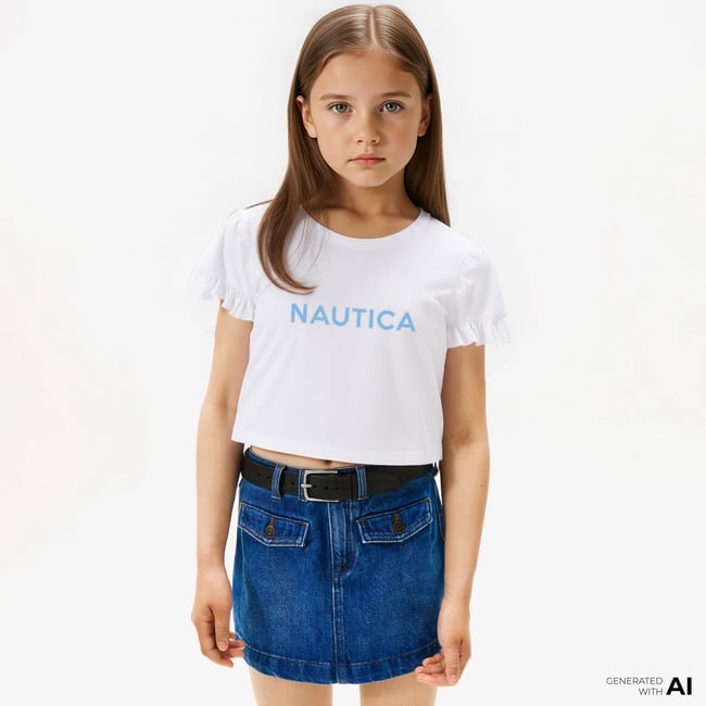  Nautica Kız Çocuk Beyaz Regular Fit Baskılı T-Shirt