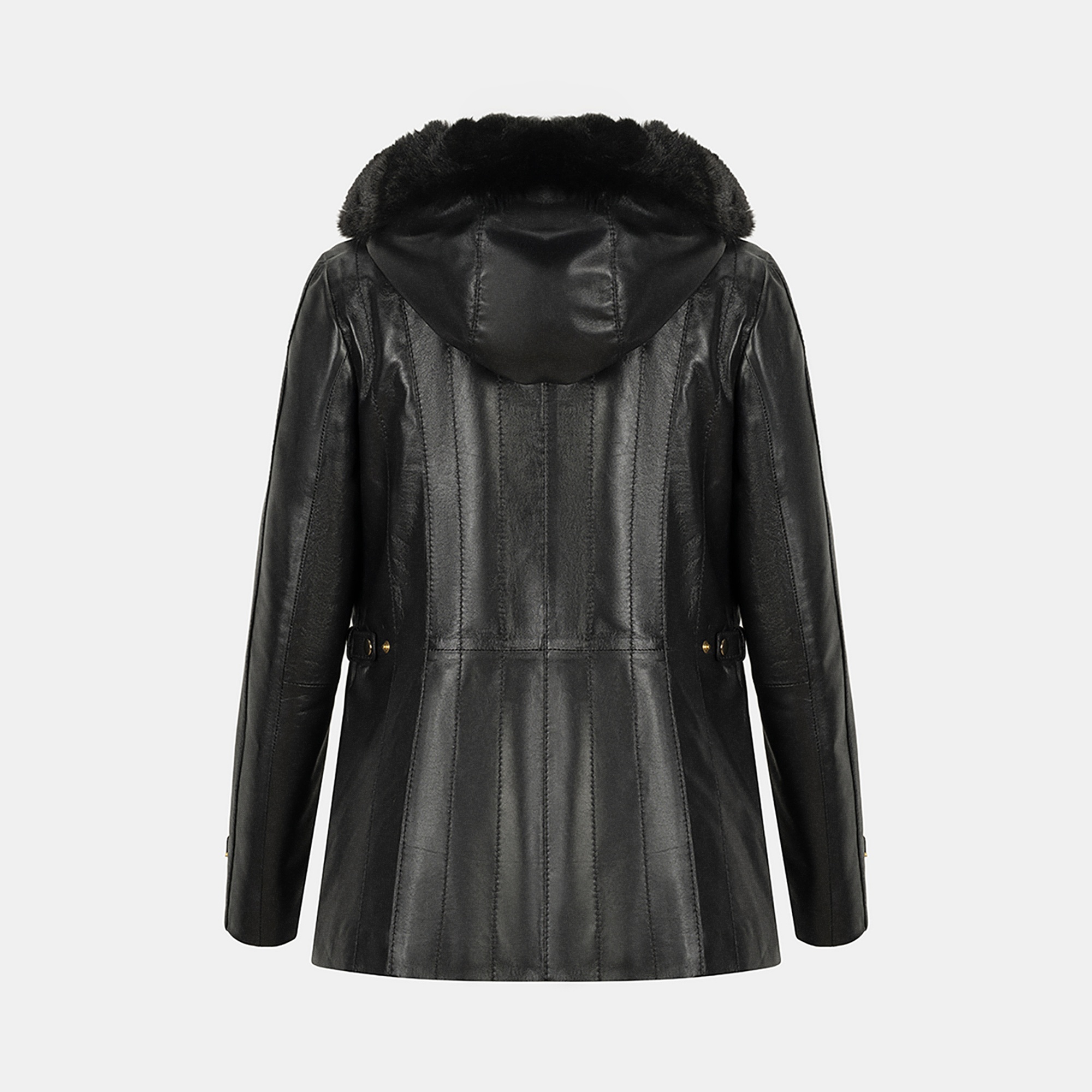 Kadın Siyah Kapüşonlu Deri Mont