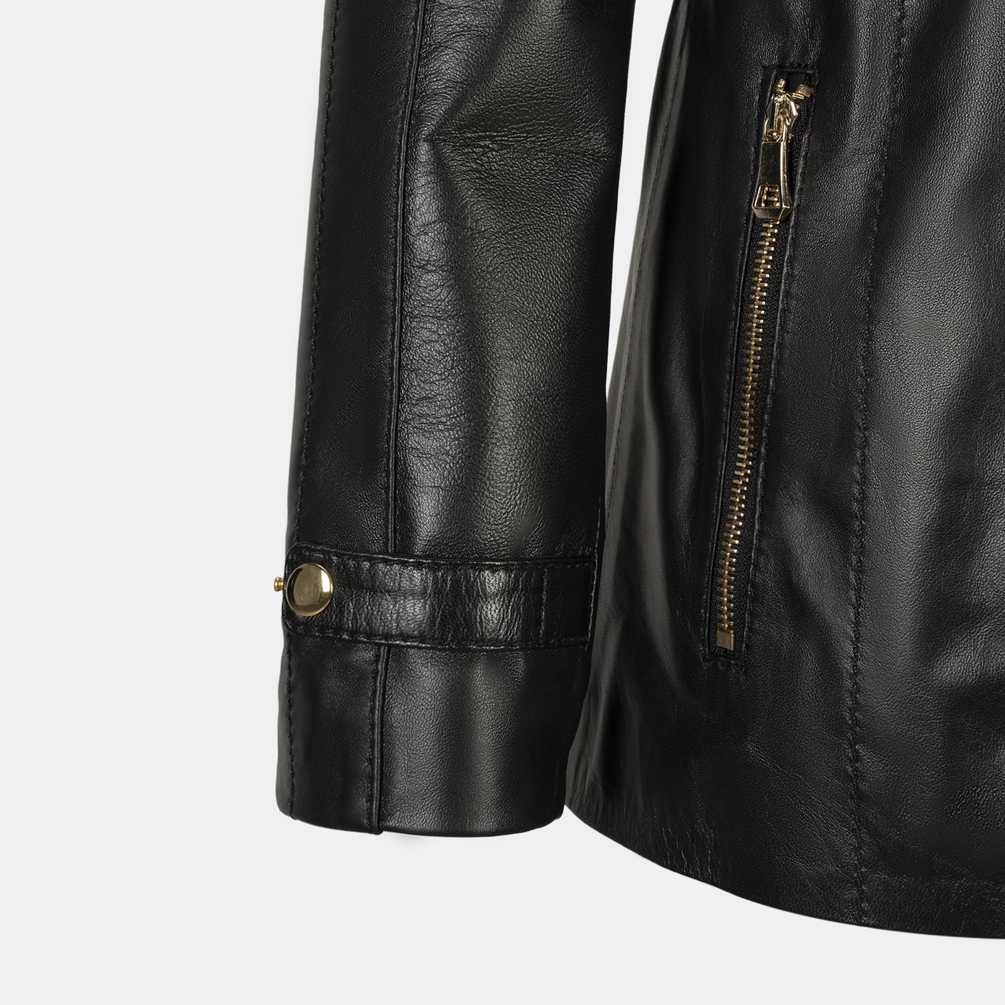 Kadın Siyah Kapüşonlu Deri Mont