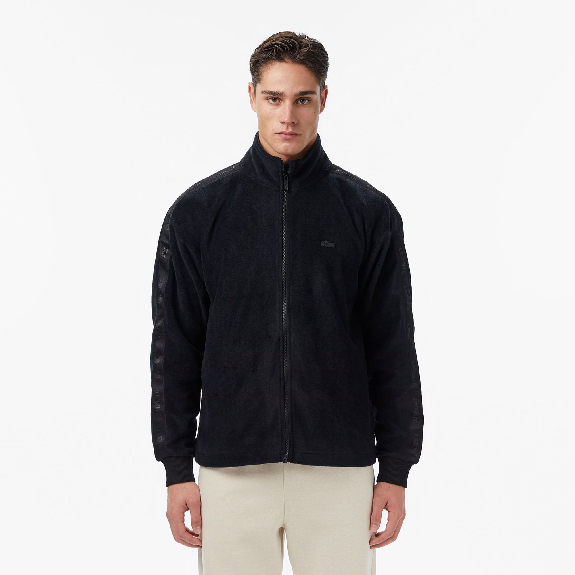  Lacoste Erkek Loose Fit Fermuarlı Siyah Sweatshirt