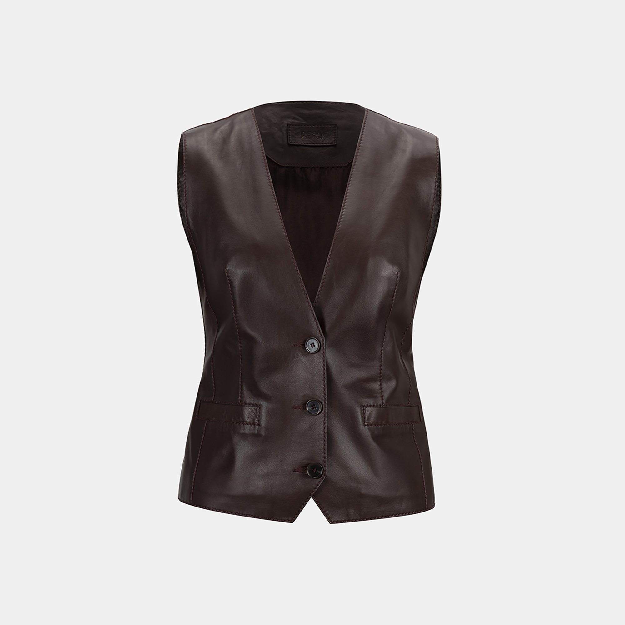 Kadın Koyu Kahve Deri Yelek