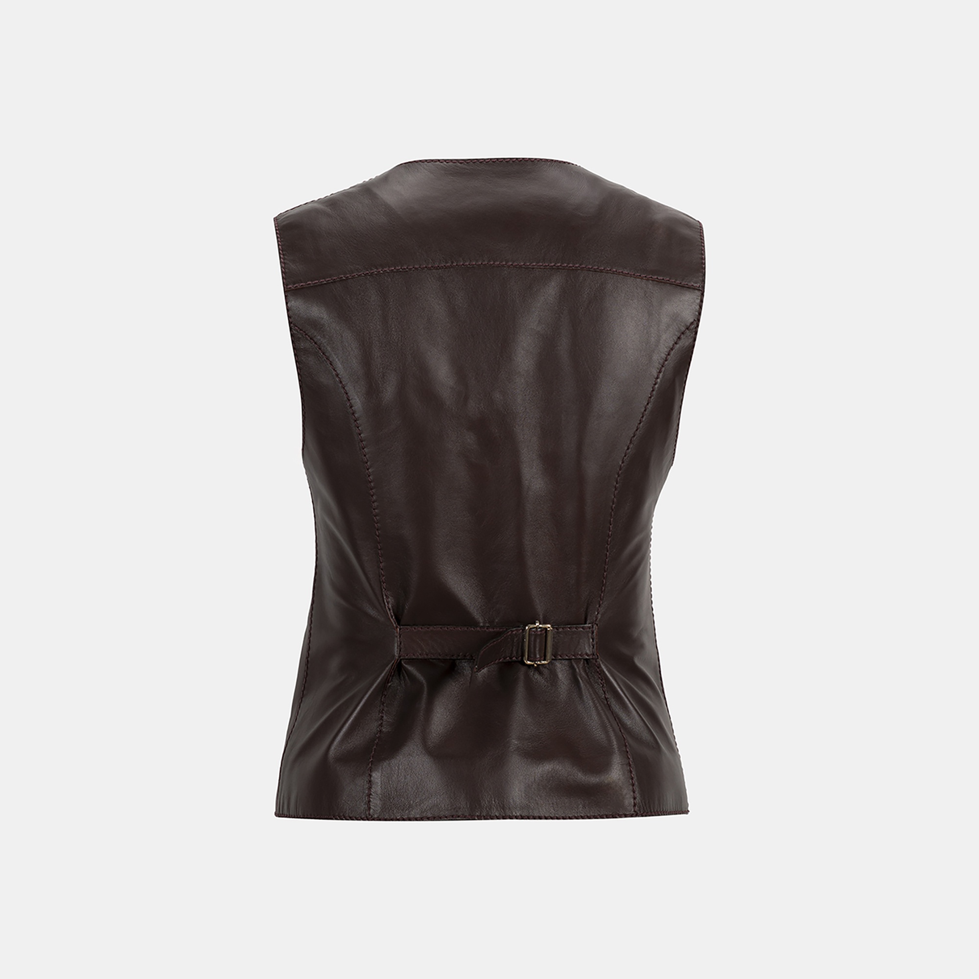 Kadın Koyu Kahve Deri Yelek