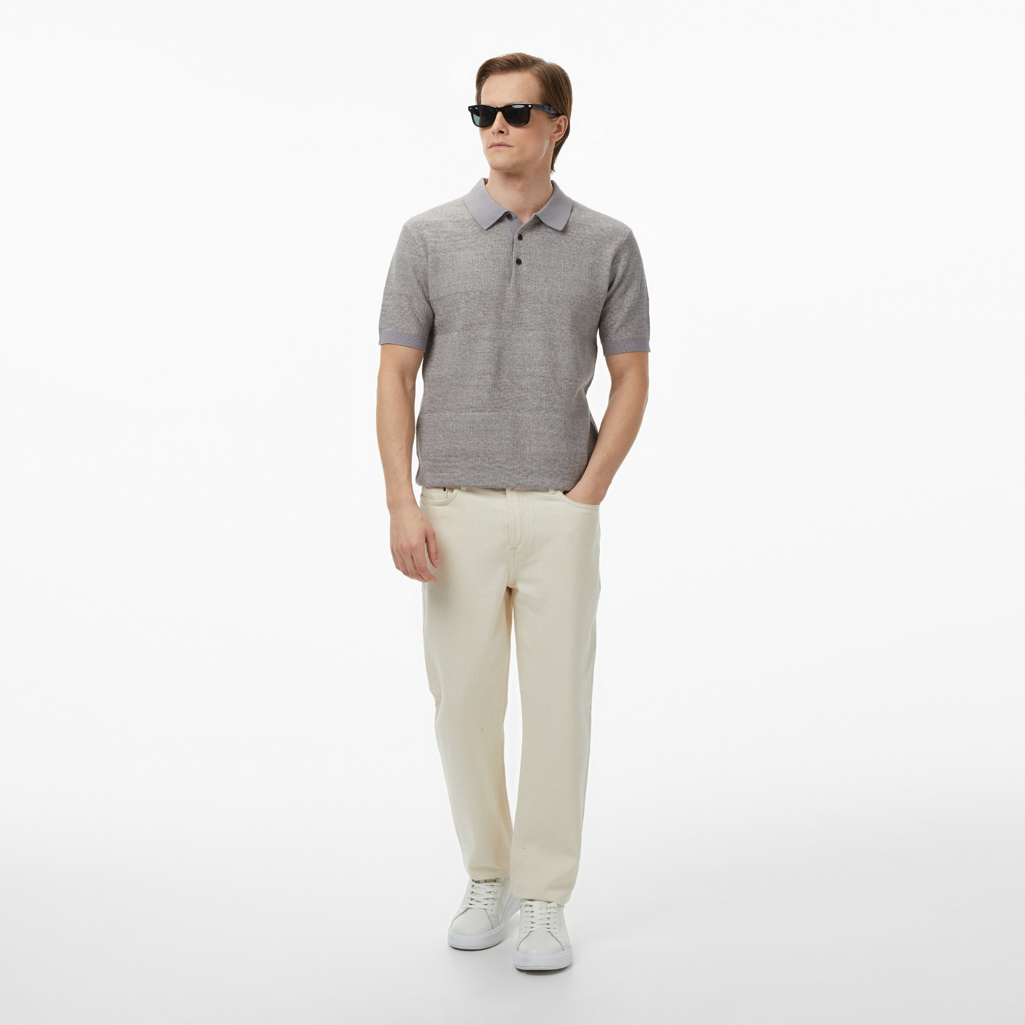 Scotch&Soda Knitted Tone On Tone Striped Regular Fit Erkek Gri Polo