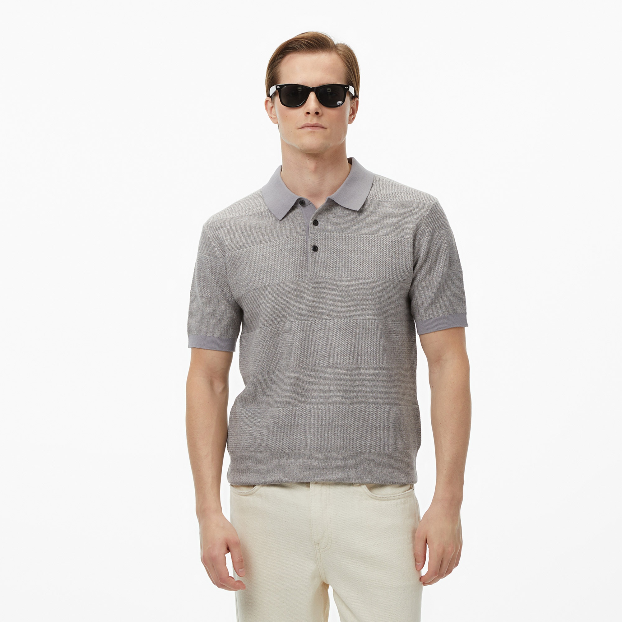 Scotch&Soda Knitted Tone On Tone Striped Regular Fit Erkek Gri Polo