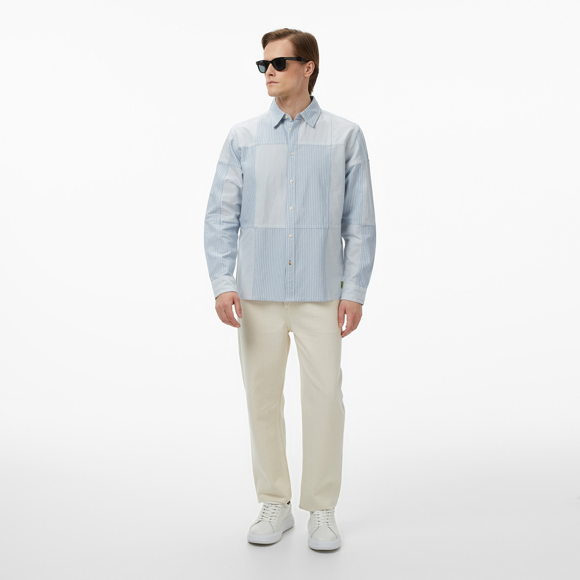 Scotch&Soda Patchwork Relaxed-Fit Oxford Erkek Lacivert Gömlek