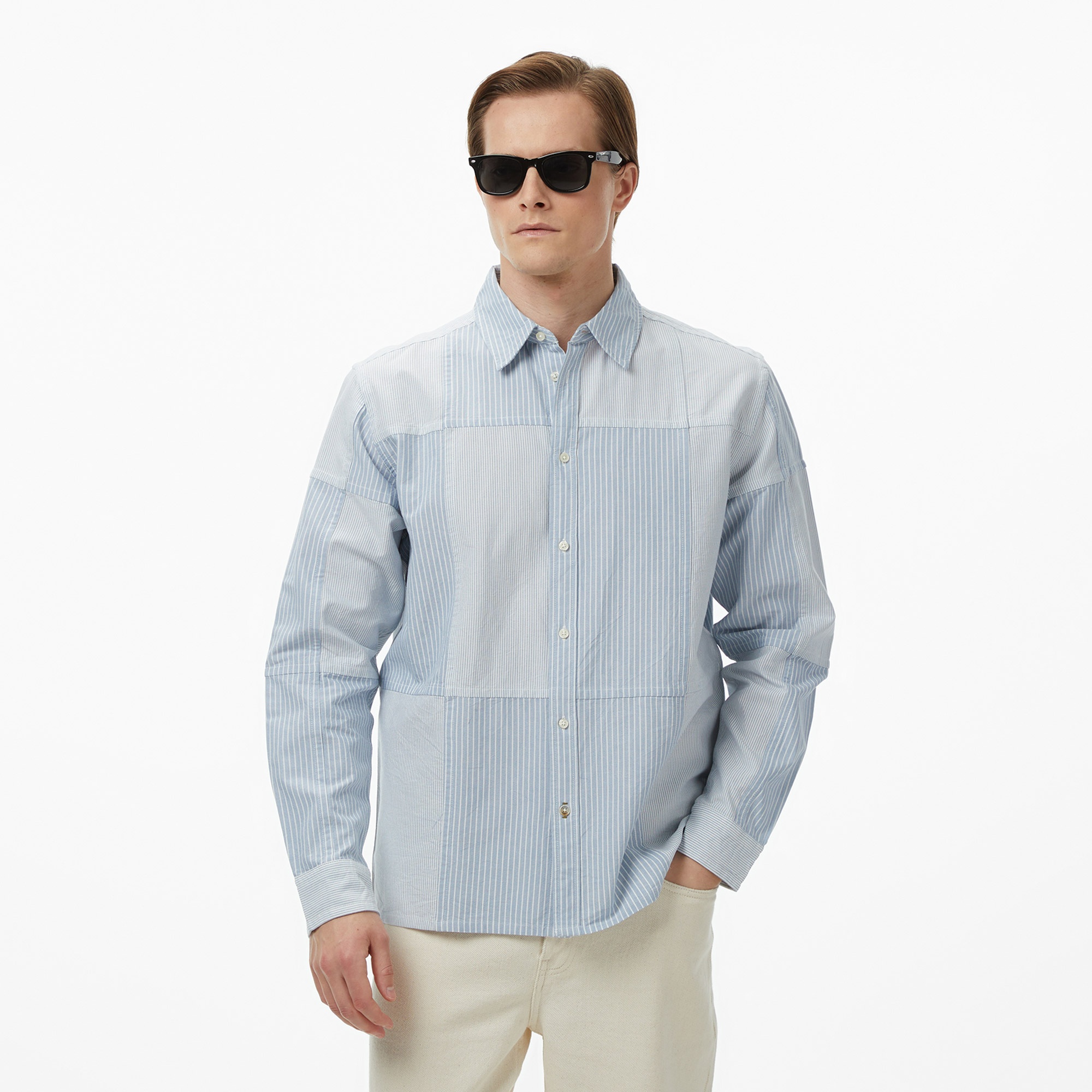 Scotch&Soda Patchwork Relaxed-Fit Oxford Erkek Lacivert Gömlek