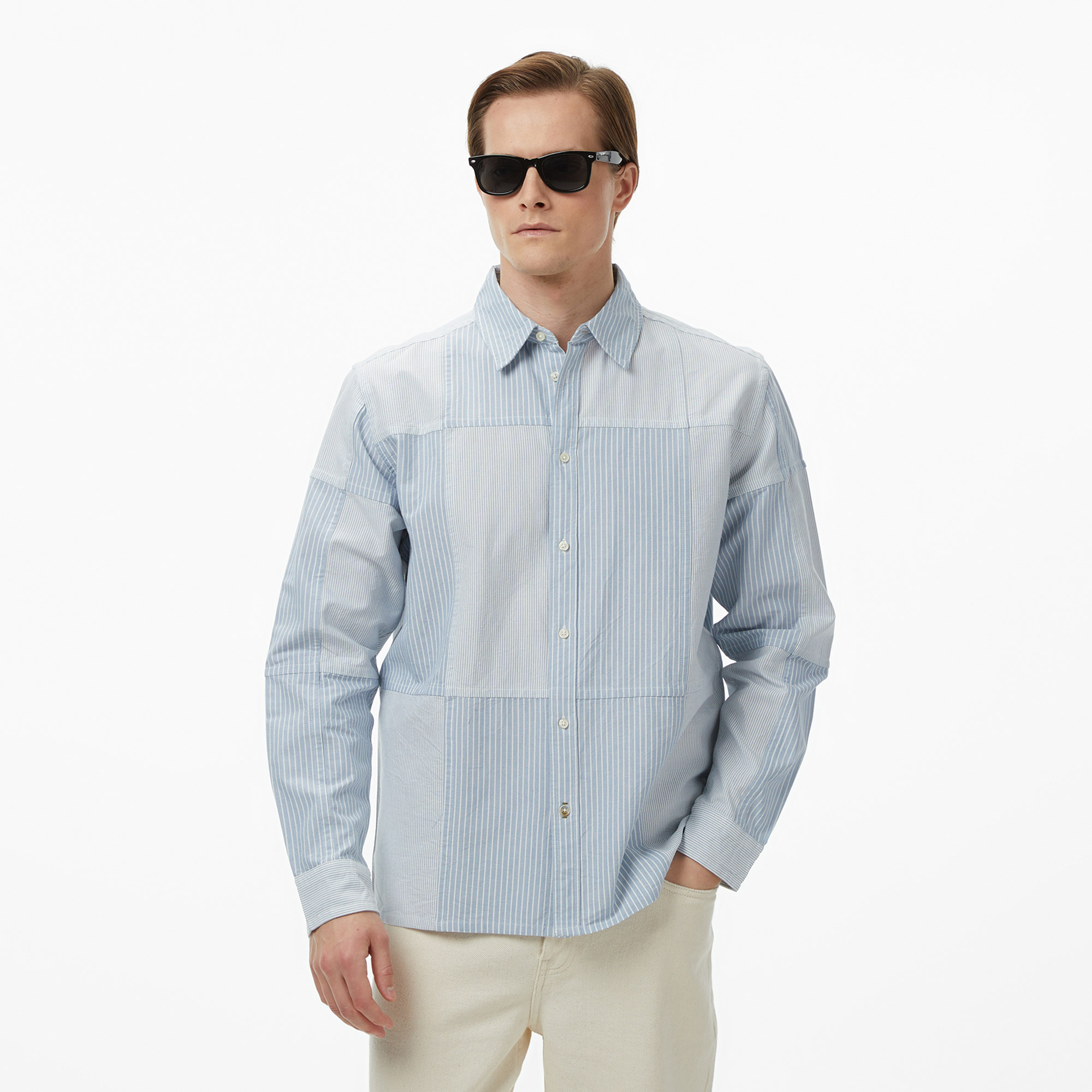  Scotch&Soda Patchwork Relaxed-Fit Oxford Erkek Lacivert Gömlek