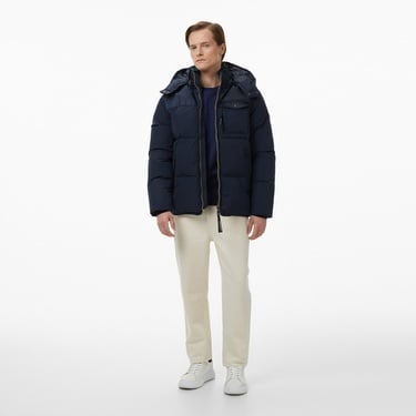  Scotch&Soda Hooded Puffer Erkek Lacivert Mont
