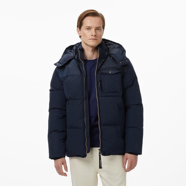  Scotch&Soda Hooded Puffer Erkek Lacivert Mont