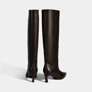  Kadın Kahve Topuklu Deri Çizme