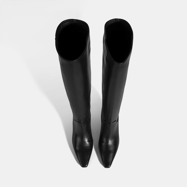  Kadın Siyah Topuklu Deri Çizme
