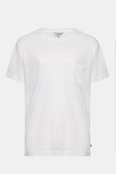  Erkek Beyaz Bisiklet Yaka Keten T-Shirt