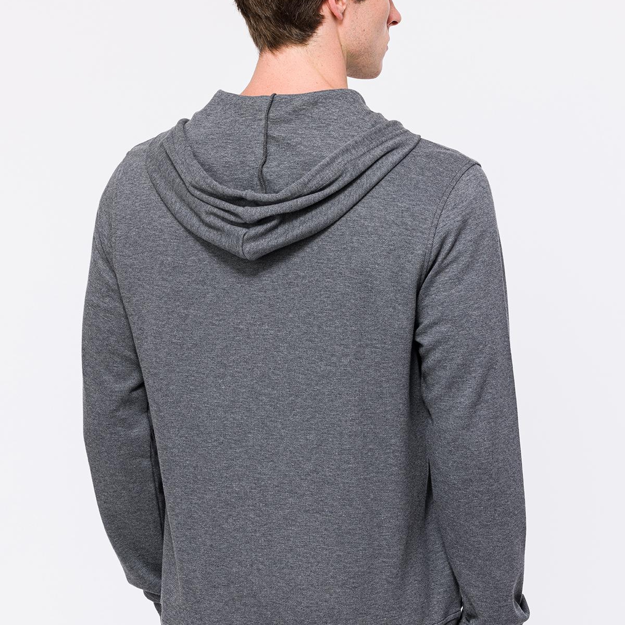 Erkek Gri Melanj Tam Fermuarlı Organik Pamuklu Kapüşonlu Sweatshirt