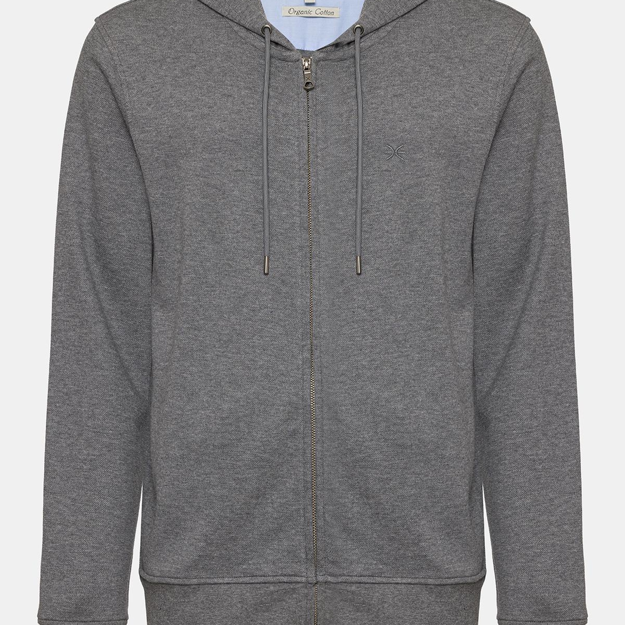 Erkek Gri Melanj Tam Fermuarlı Organik Pamuklu Kapüşonlu Sweatshirt