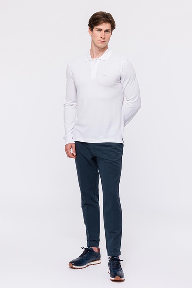  Erkek Beyaz Uzun Kollu Polo Yaka T-Shirt
