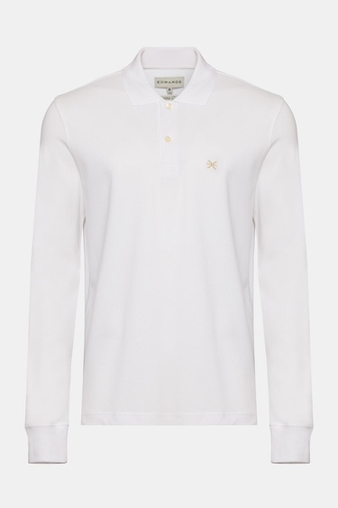  Erkek Beyaz Uzun Kollu Polo Yaka T-Shirt