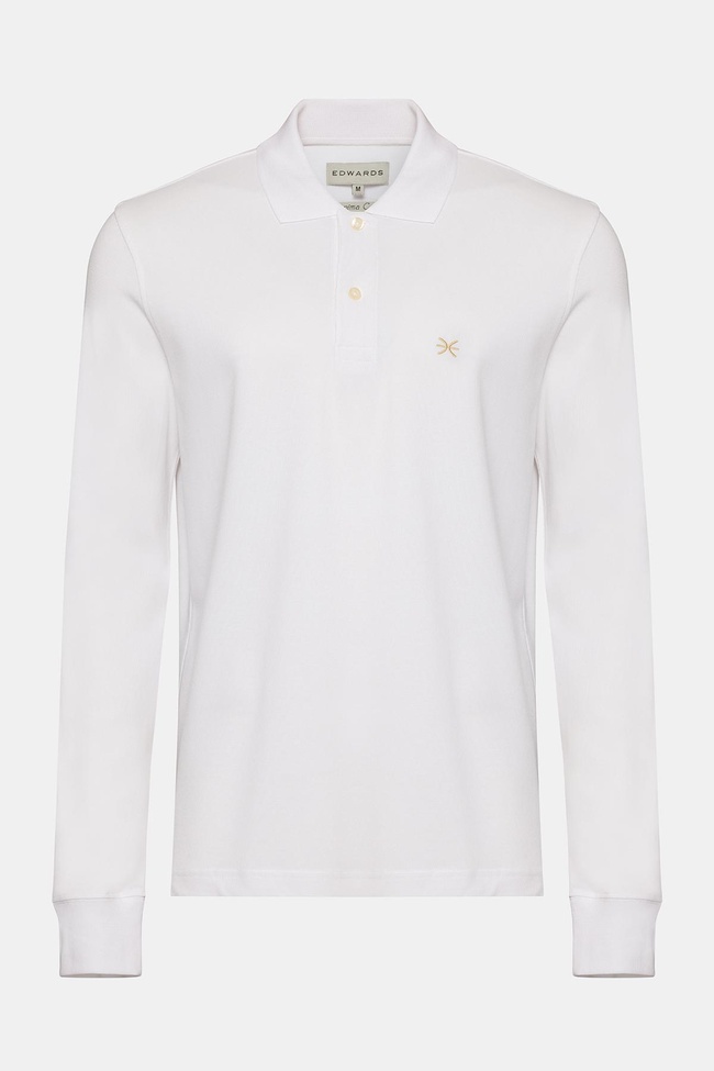  Erkek Beyaz Uzun Kollu Polo Yaka T-Shirt