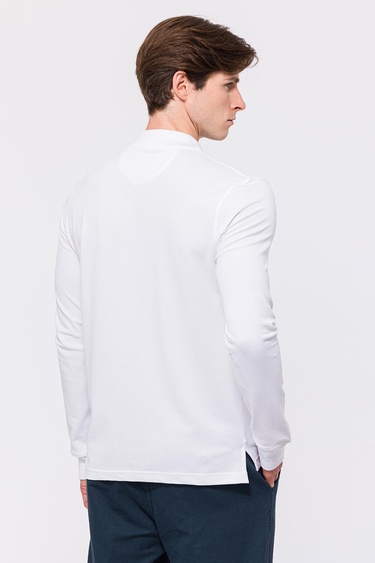  Erkek Beyaz Uzun Kollu Polo Yaka T-Shirt