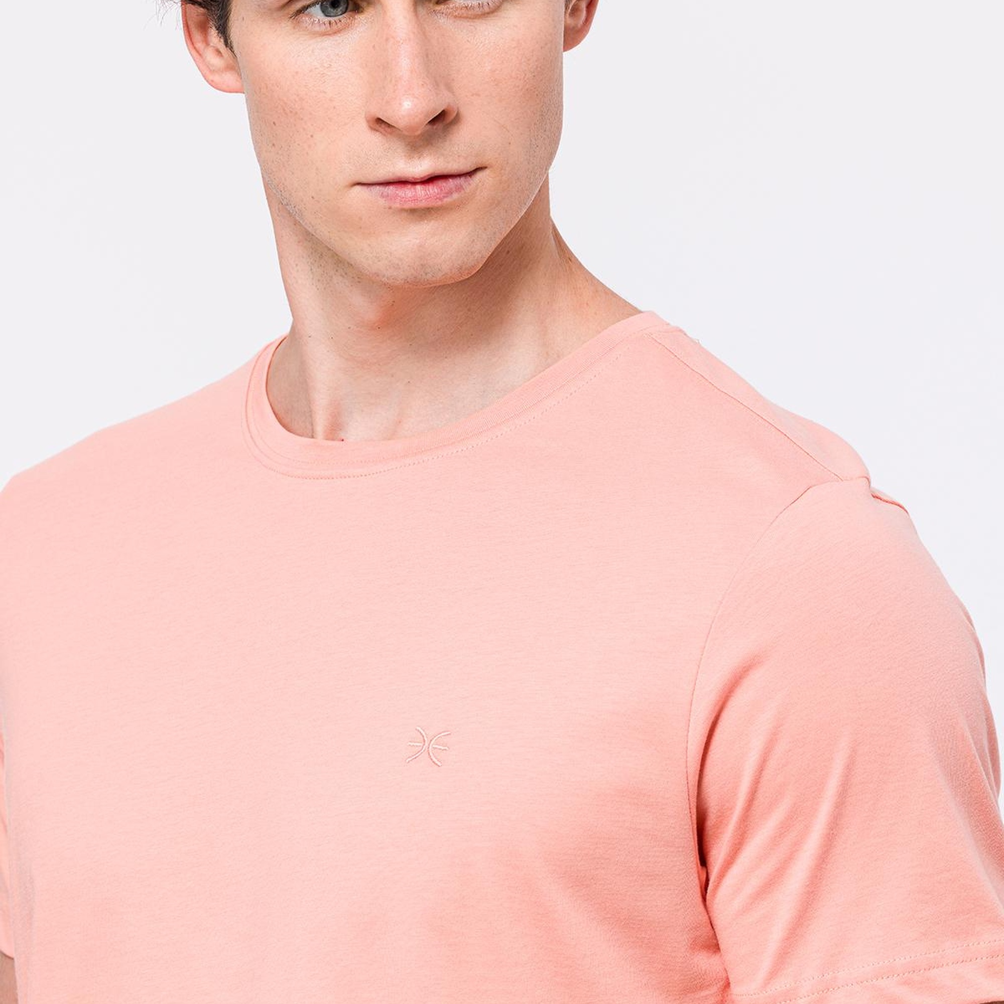 Erkek Pembe Organik Pamuklu Bisiklet Yaka T-Shirt