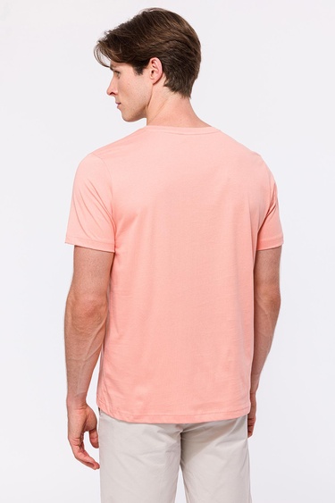  Erkek Pembe Organik Pamuklu Bisiklet Yaka T-Shirt