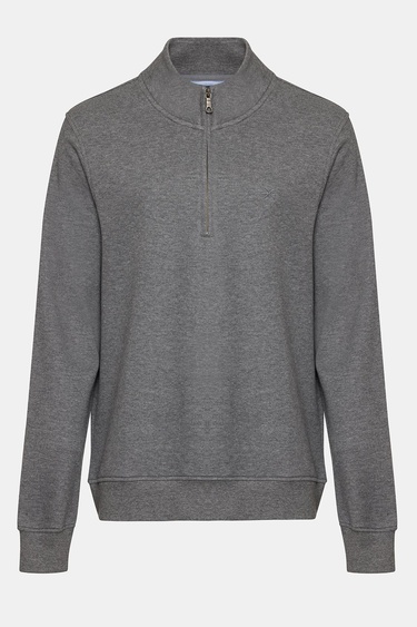  Erkek Gri Melanj Yarım Fermuarlı Organik Pamuklu Sweatshirt