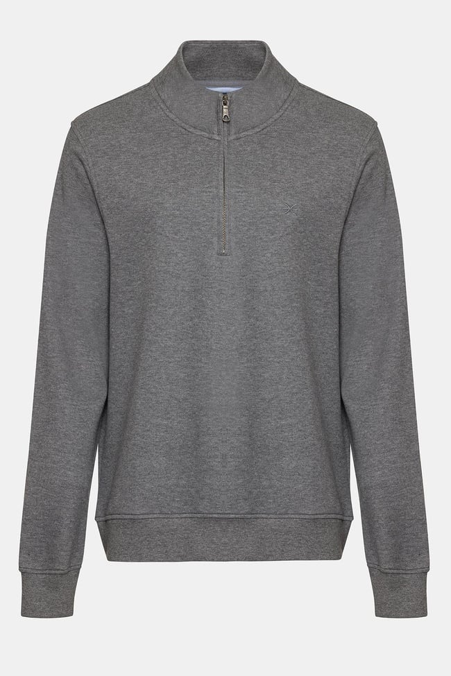  Erkek Gri Melanj Yarım Fermuarlı Organik Pamuklu Sweatshirt