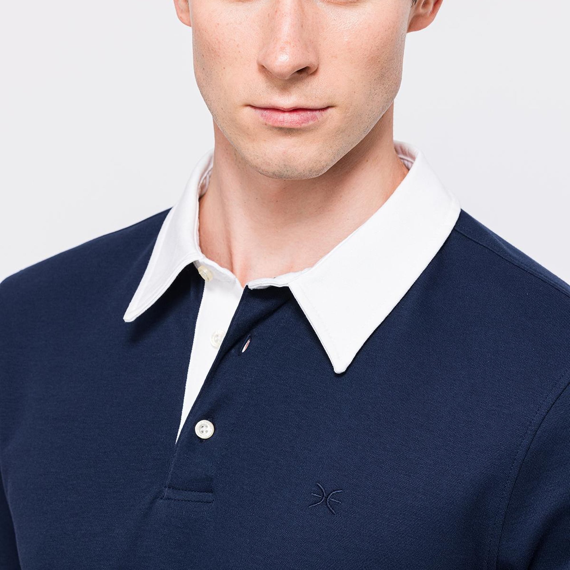 Erkek Lacivert Polo Yaka Organik Pamuklu Rugby Sweatshirt