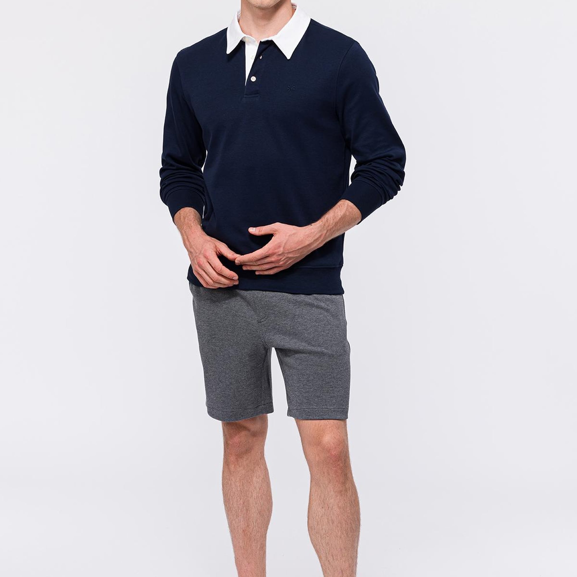 Erkek Lacivert Polo Yaka Organik Pamuklu Rugby Sweatshirt