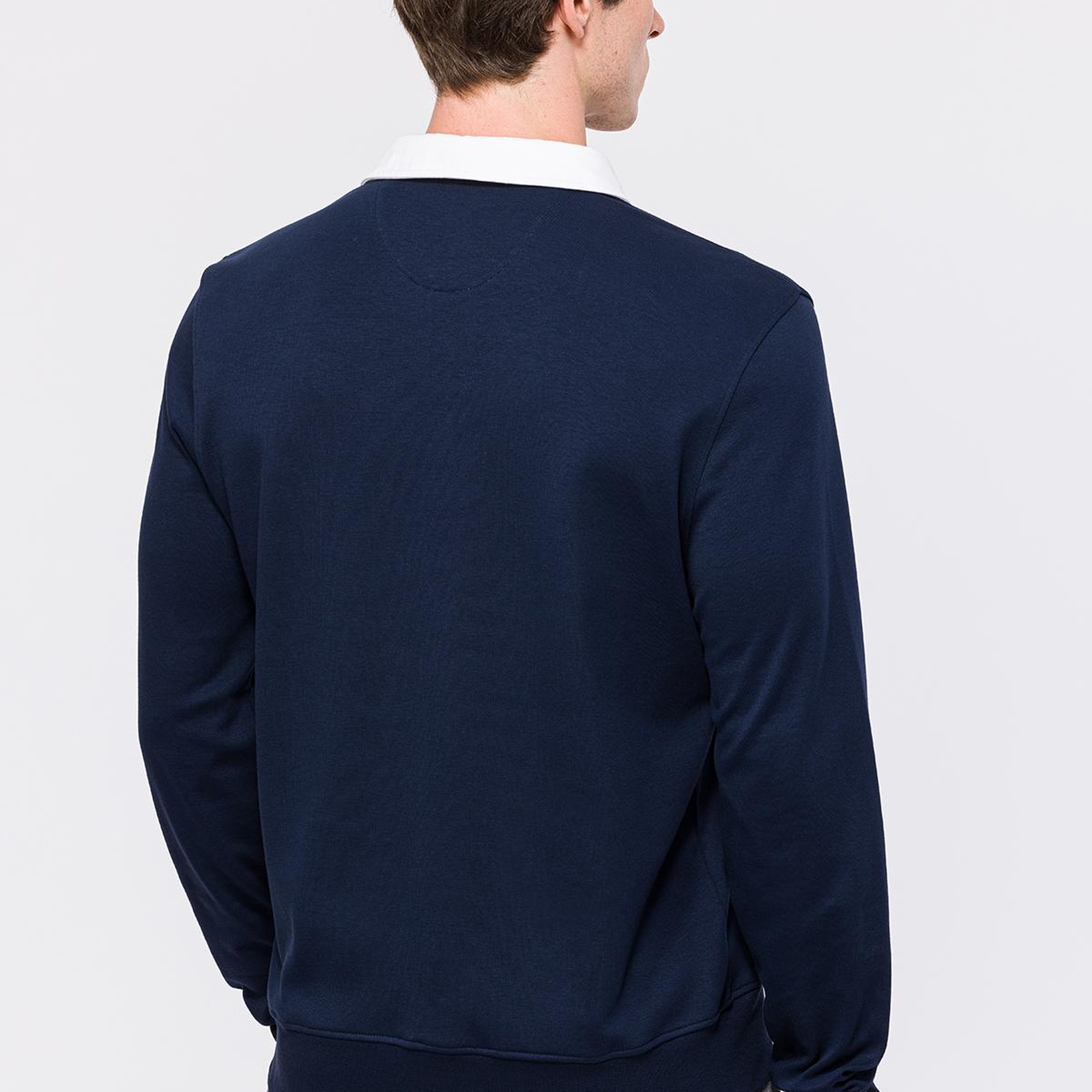 Erkek Lacivert Polo Yaka Organik Pamuklu Rugby Sweatshirt