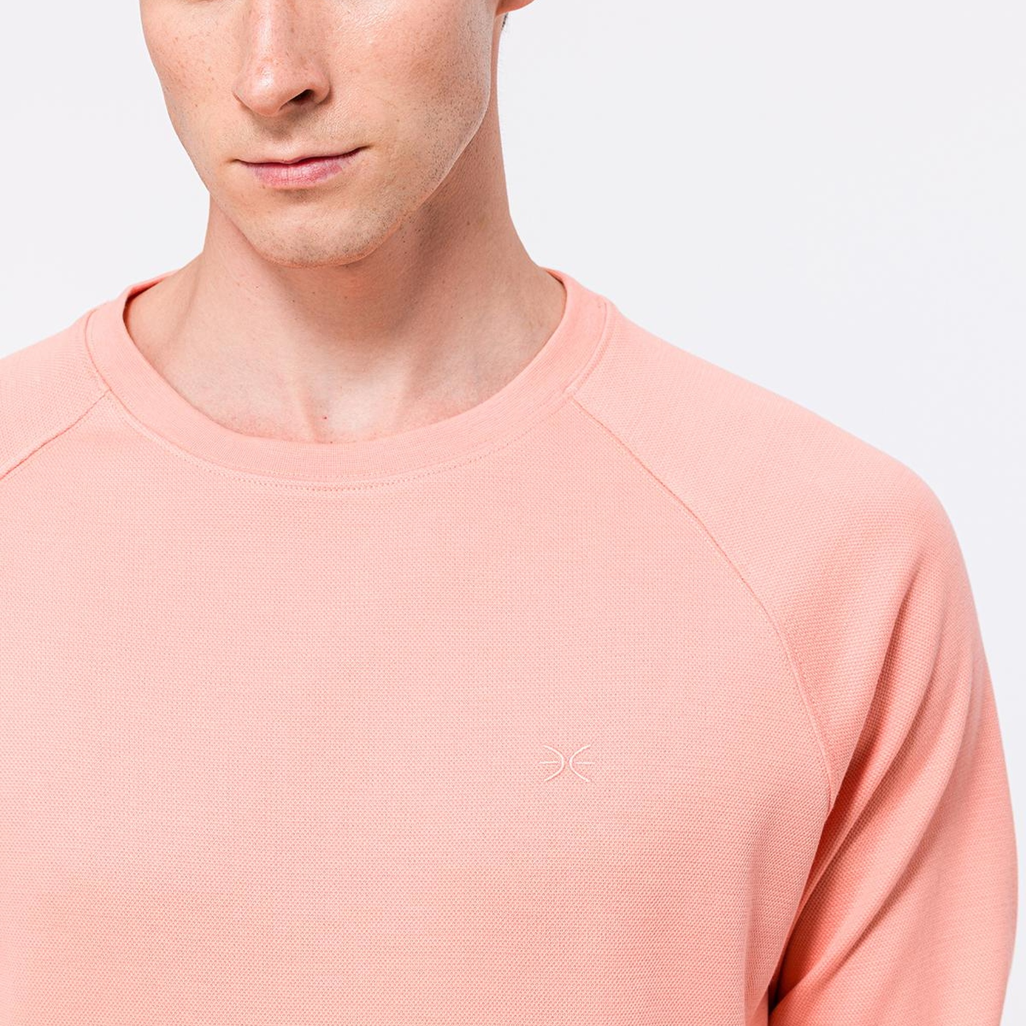 Erkek Pembe Bisiklet Yaka Organik Pamuklu Sweatshirt