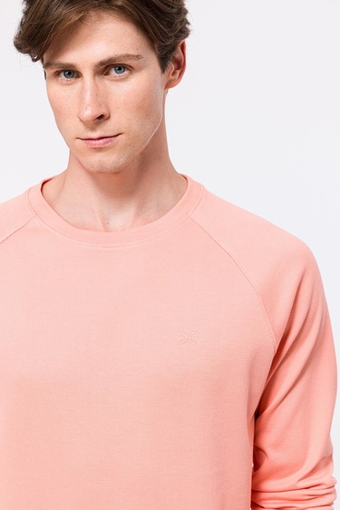  Erkek Pembe Bisiklet Yaka Organik Pamuklu Sweatshirt