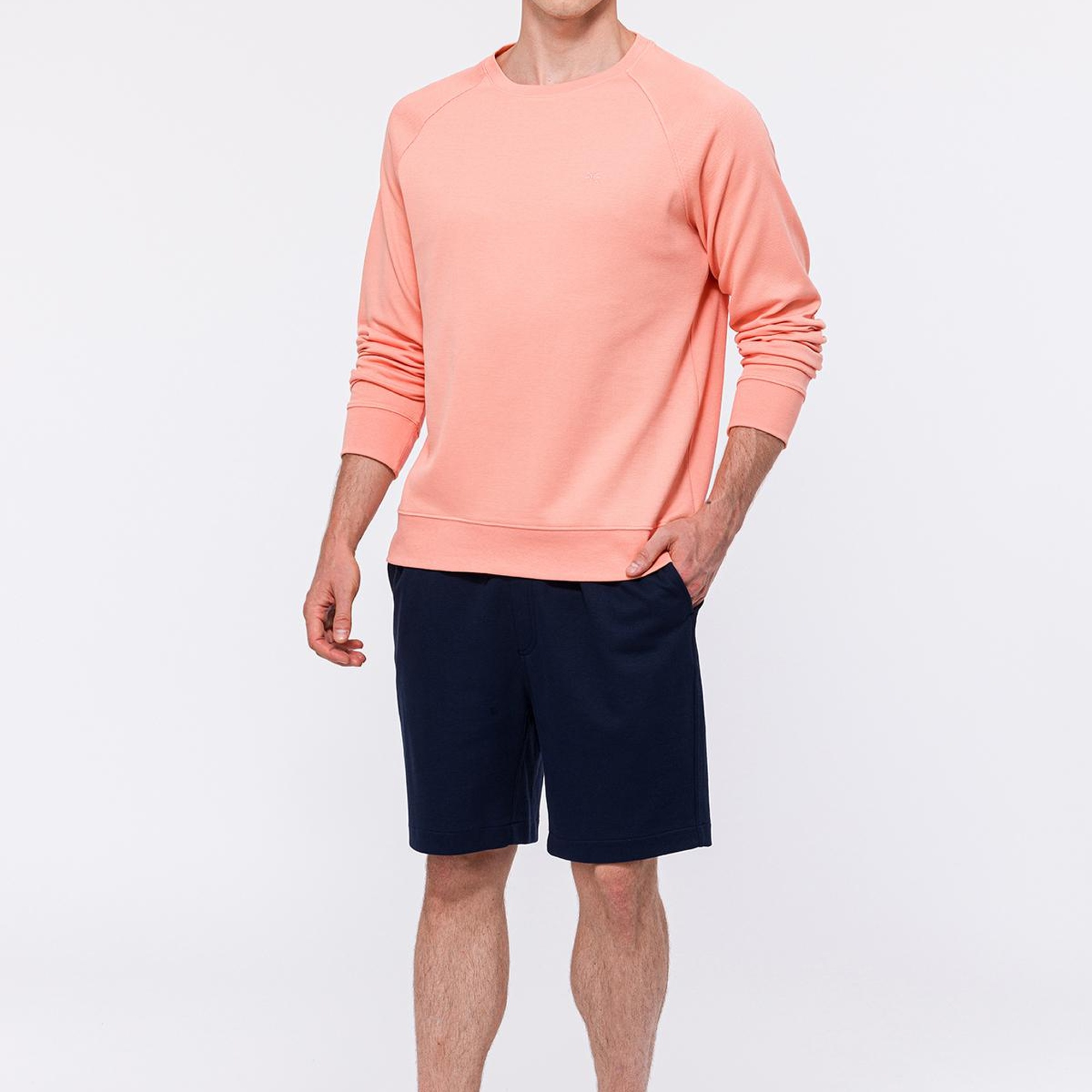 Erkek Pembe Bisiklet Yaka Organik Pamuklu Sweatshirt