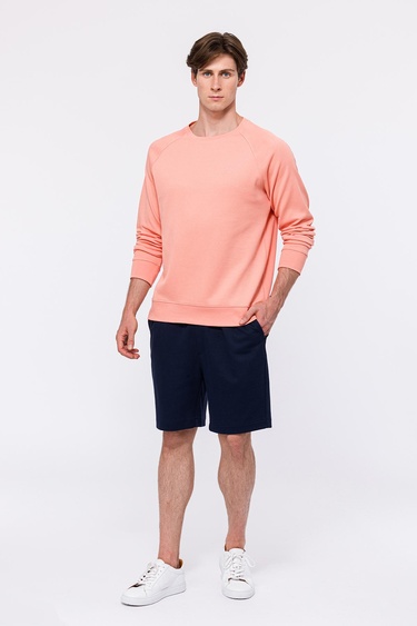  Erkek Pembe Bisiklet Yaka Organik Pamuklu Sweatshirt