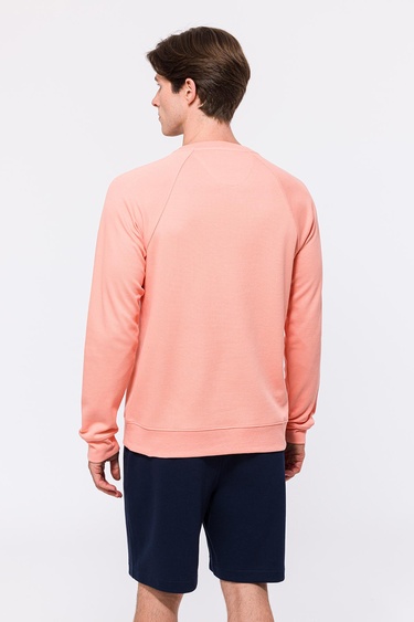  Erkek Pembe Bisiklet Yaka Organik Pamuklu Sweatshirt