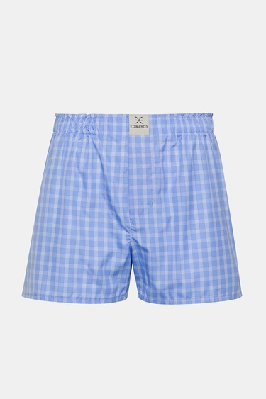 Erkek Mavi Ekoseli Dokuma Boxer