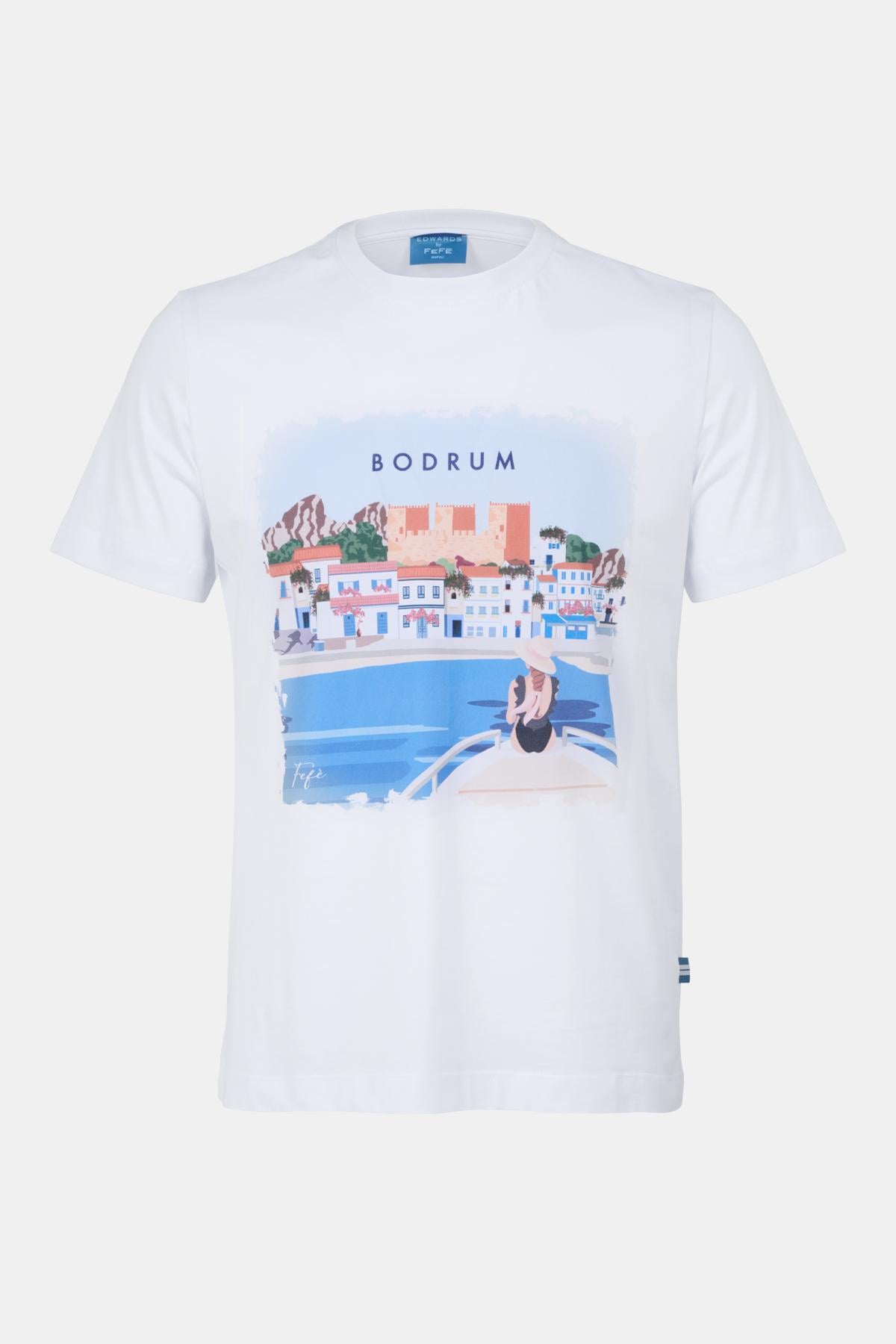  Erkek Beyaz Bodrum Desenli T-Shirt
