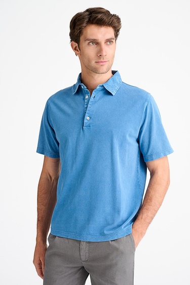  Erkek Mavi Pike Polo Yaka T-Shirt