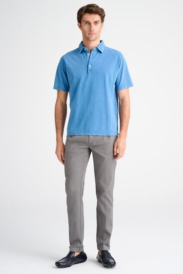  Erkek Mavi Pike Polo Yaka T-Shirt