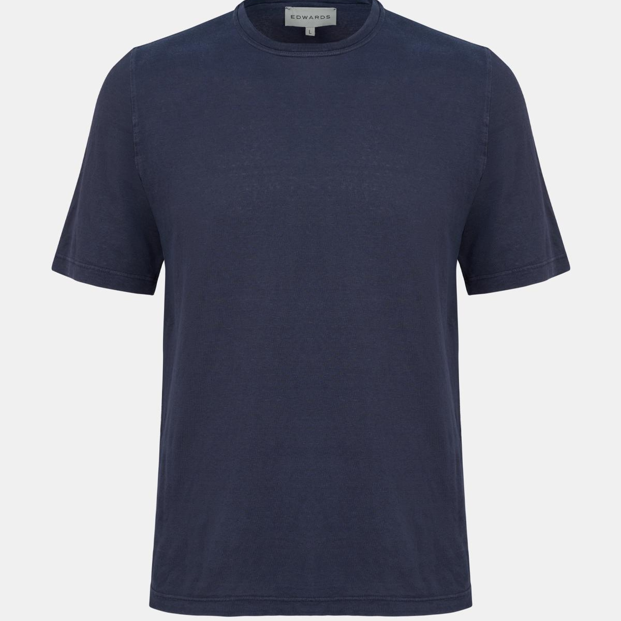 Erkek Mavi Bisiklet Yaka Keten T-Shirt